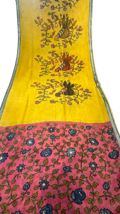 Pen Kalamkari Mangalagiri Silk Saree