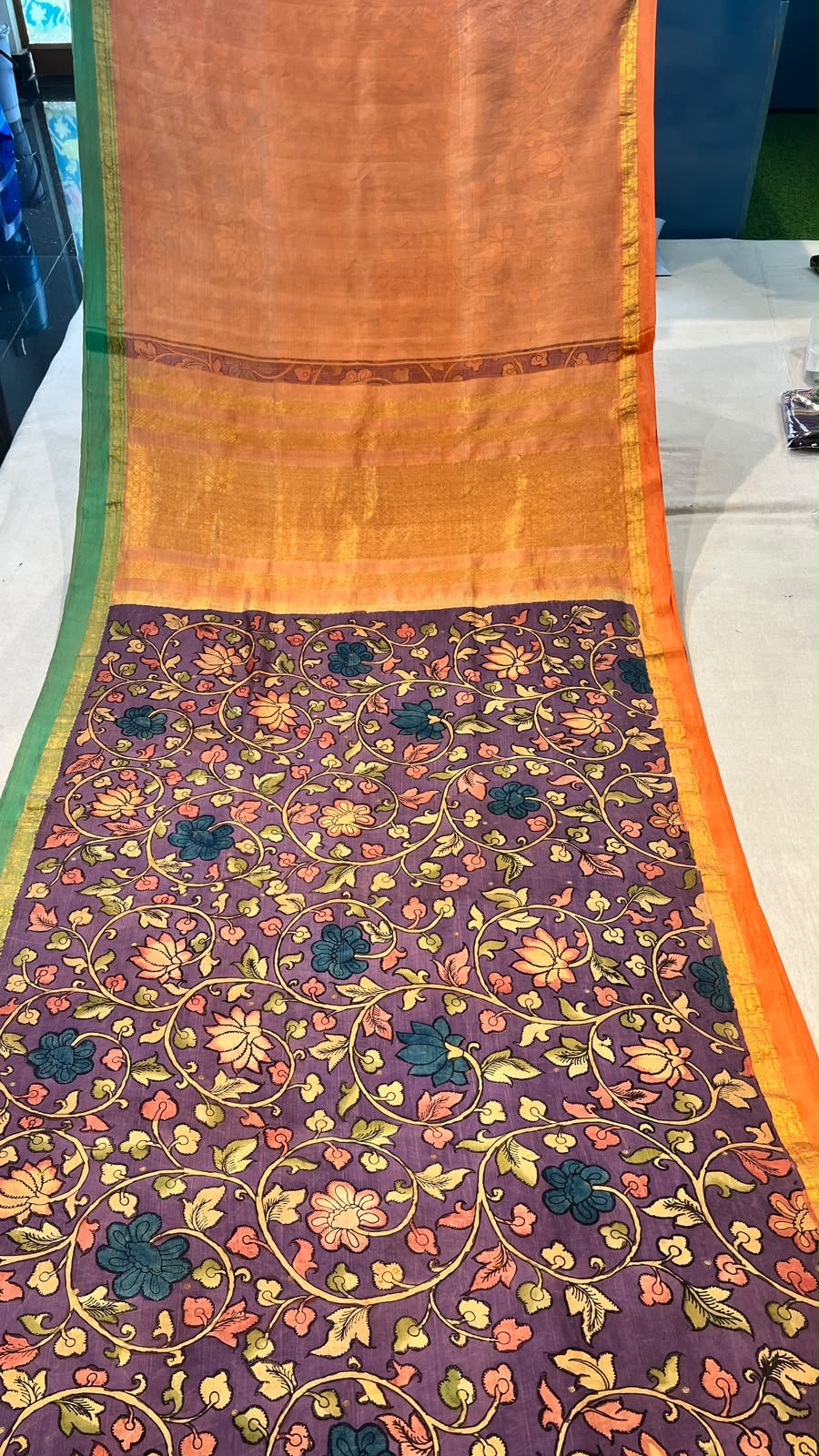 Pen kalamkari Kanchi pattu saree