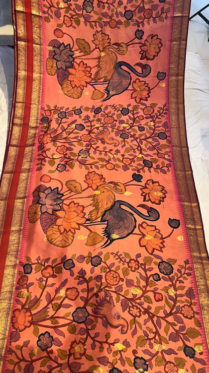 Pen Kalamkari Kanchi Pattu Saree