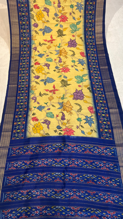 Pen Kalamkari Ikkath Pattu Patola Saree