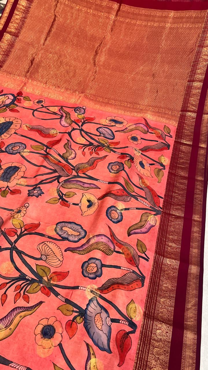 Pen Kalamkari Kanchipattu saree