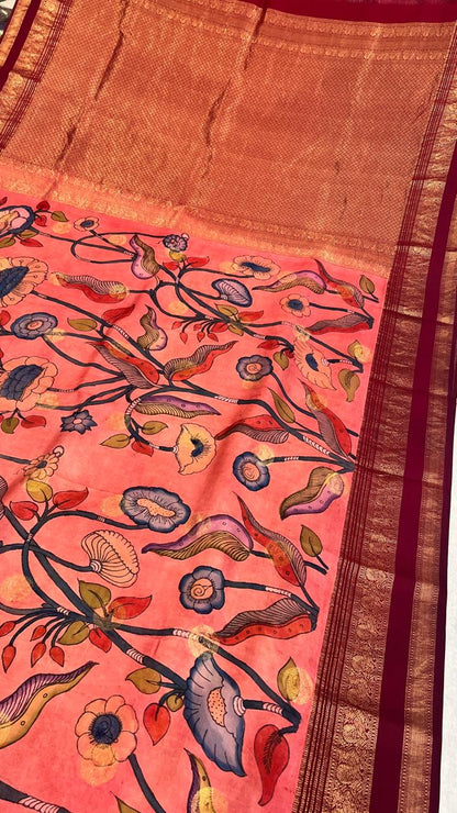 Pen Kalamkari Kanchipattu saree