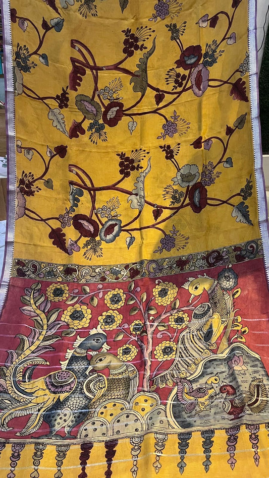 Pen Kalamkari Mangalagiri Silk Saree