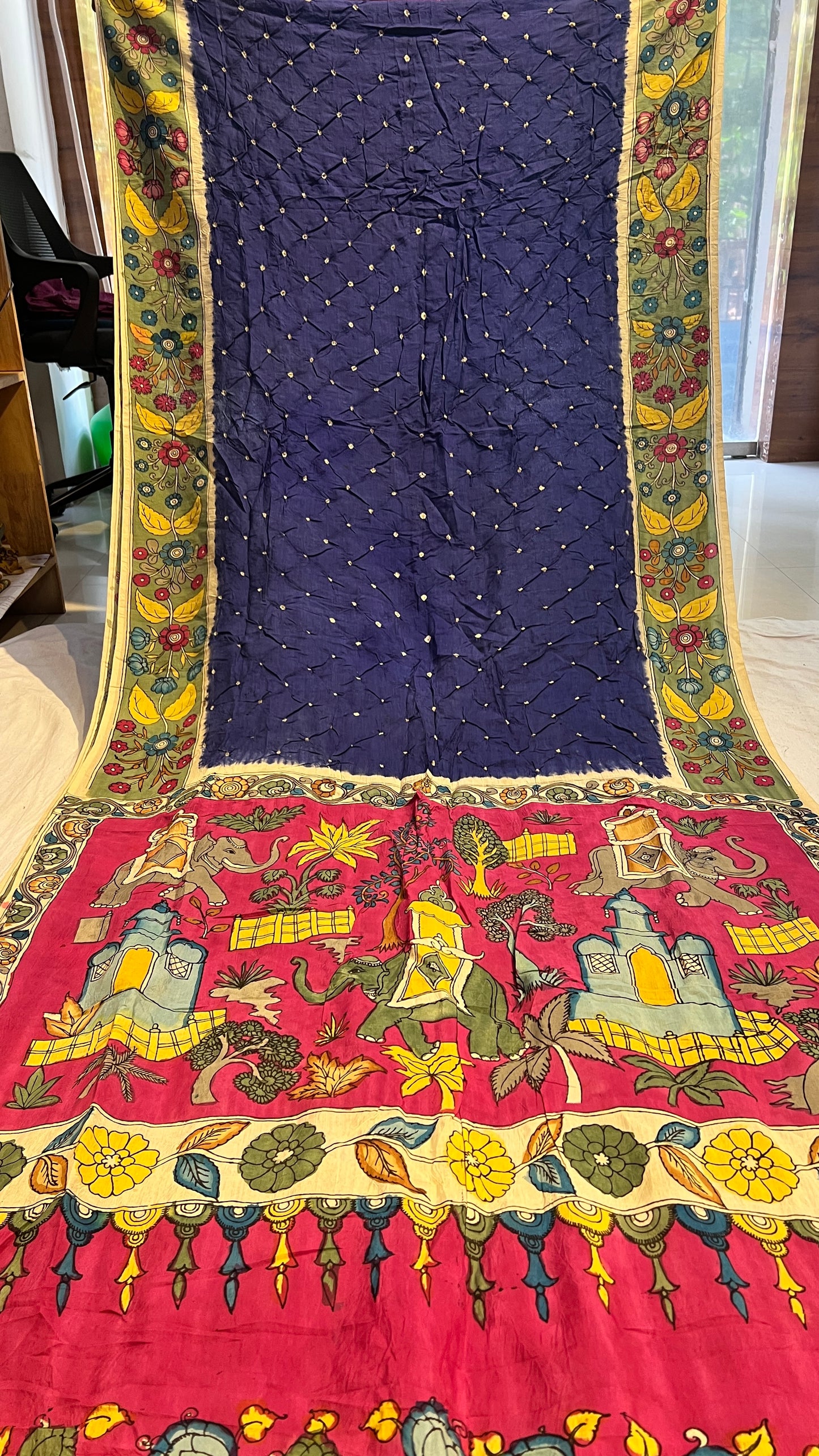 Pen Kalamkari Bandhini Saree