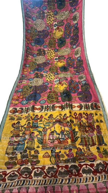 Pen Kalamkari Mangalagiri Silk Saree
