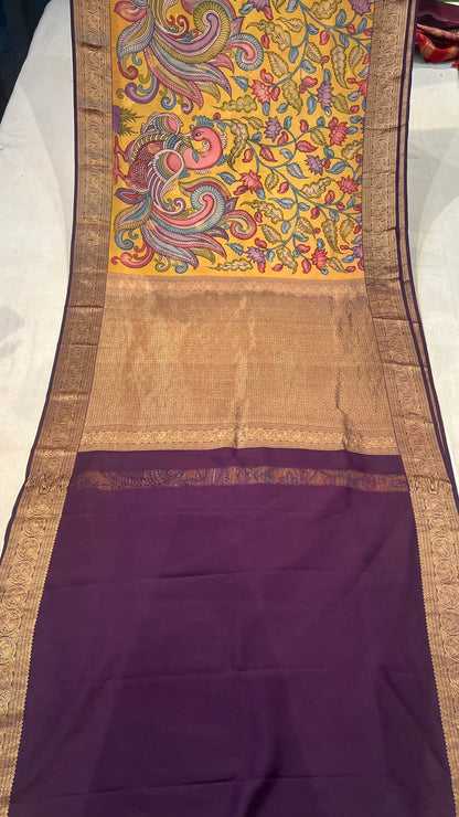 Pen Kalamkari Kanchi Pattu Saree