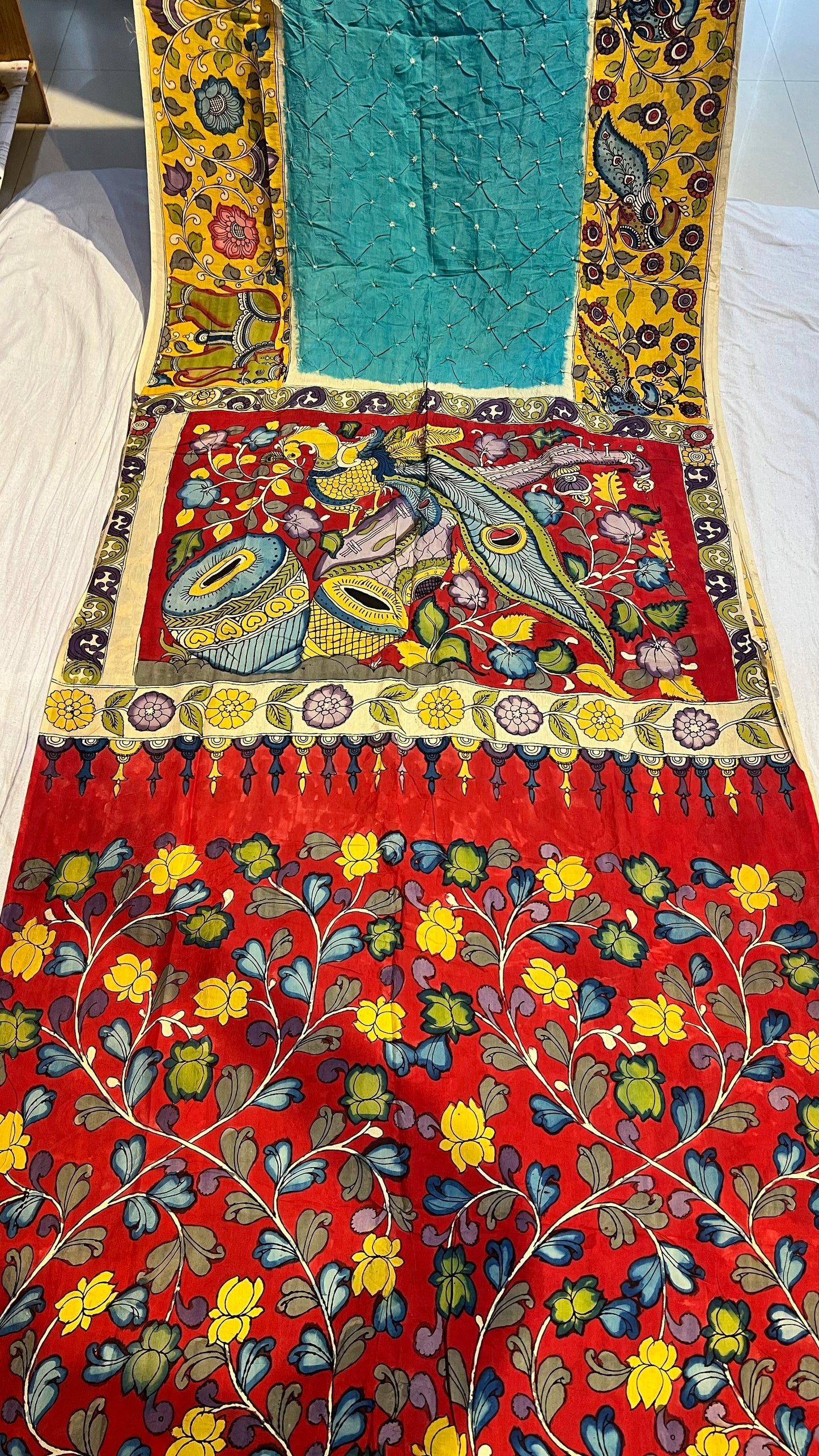 Pen Kalamkari Bandhini Saree