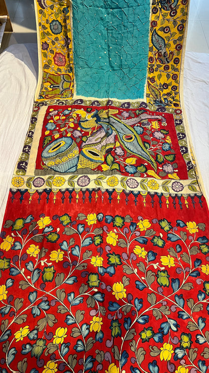 Pen Kalamkari Bandhini Saree