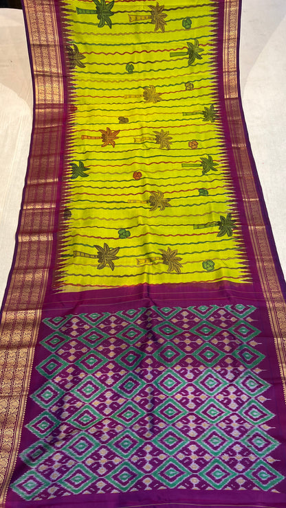 Pen Kalamkari Ikkath Pattu Kanchi Border Saree