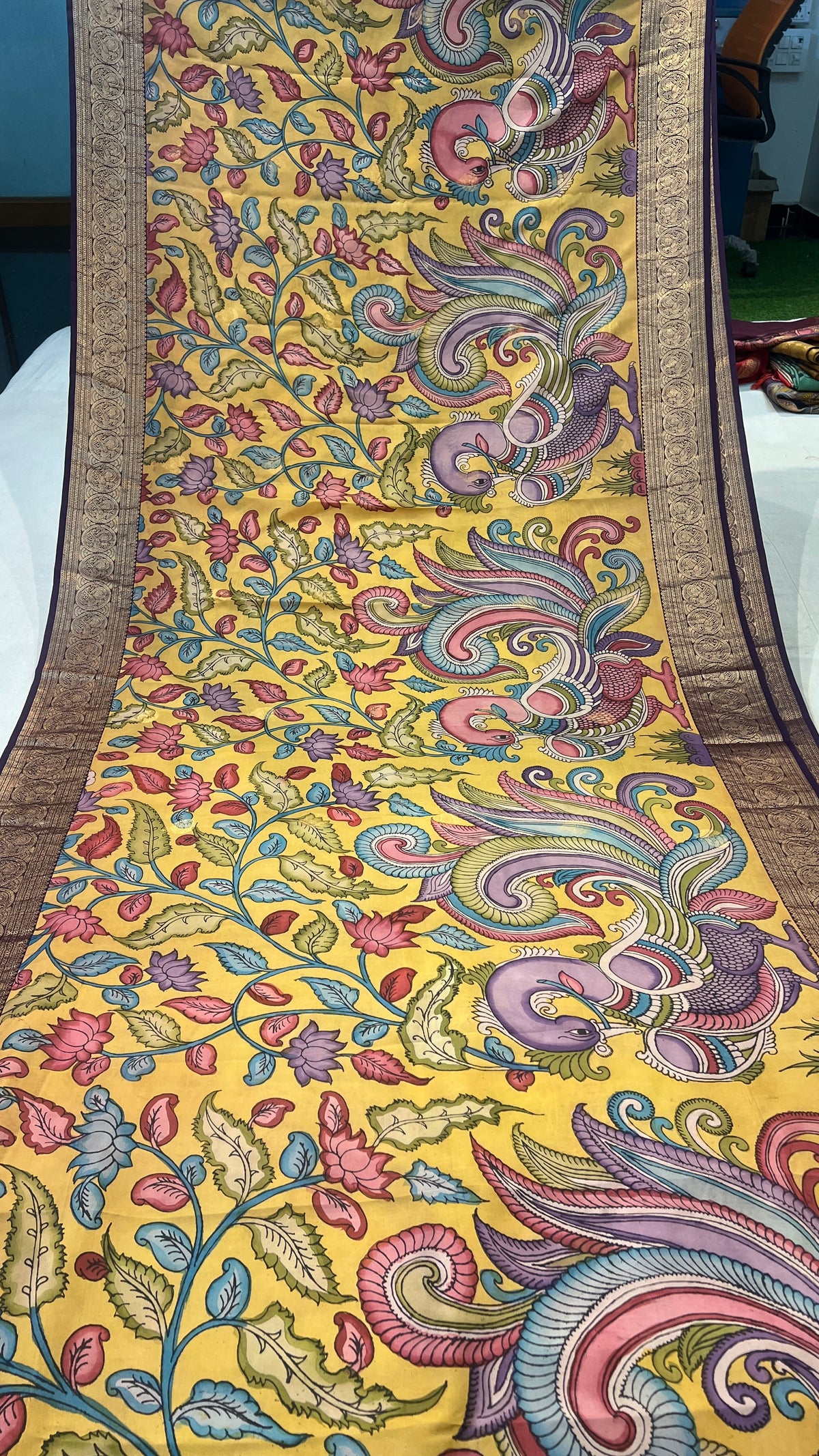 Pen Kalamkari Kanchi Pattu Saree