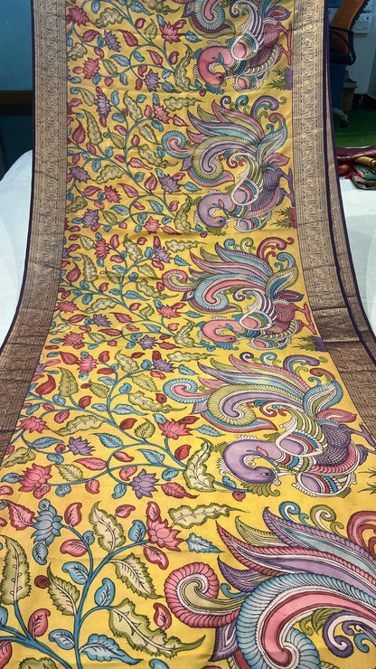 Pen Kalamkari Kanchi Pattu Saree
