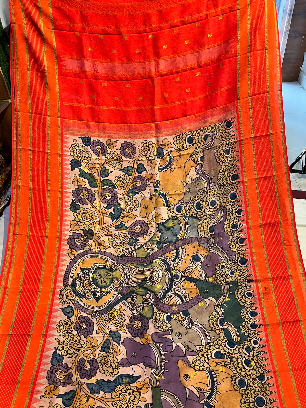 Pen Kalamkari Kanchi Pattu Saree