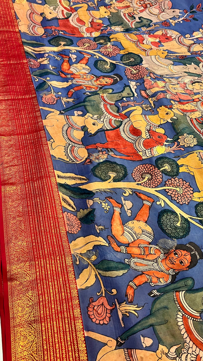 Pen Kalamkari Kanchi Pattu Saree