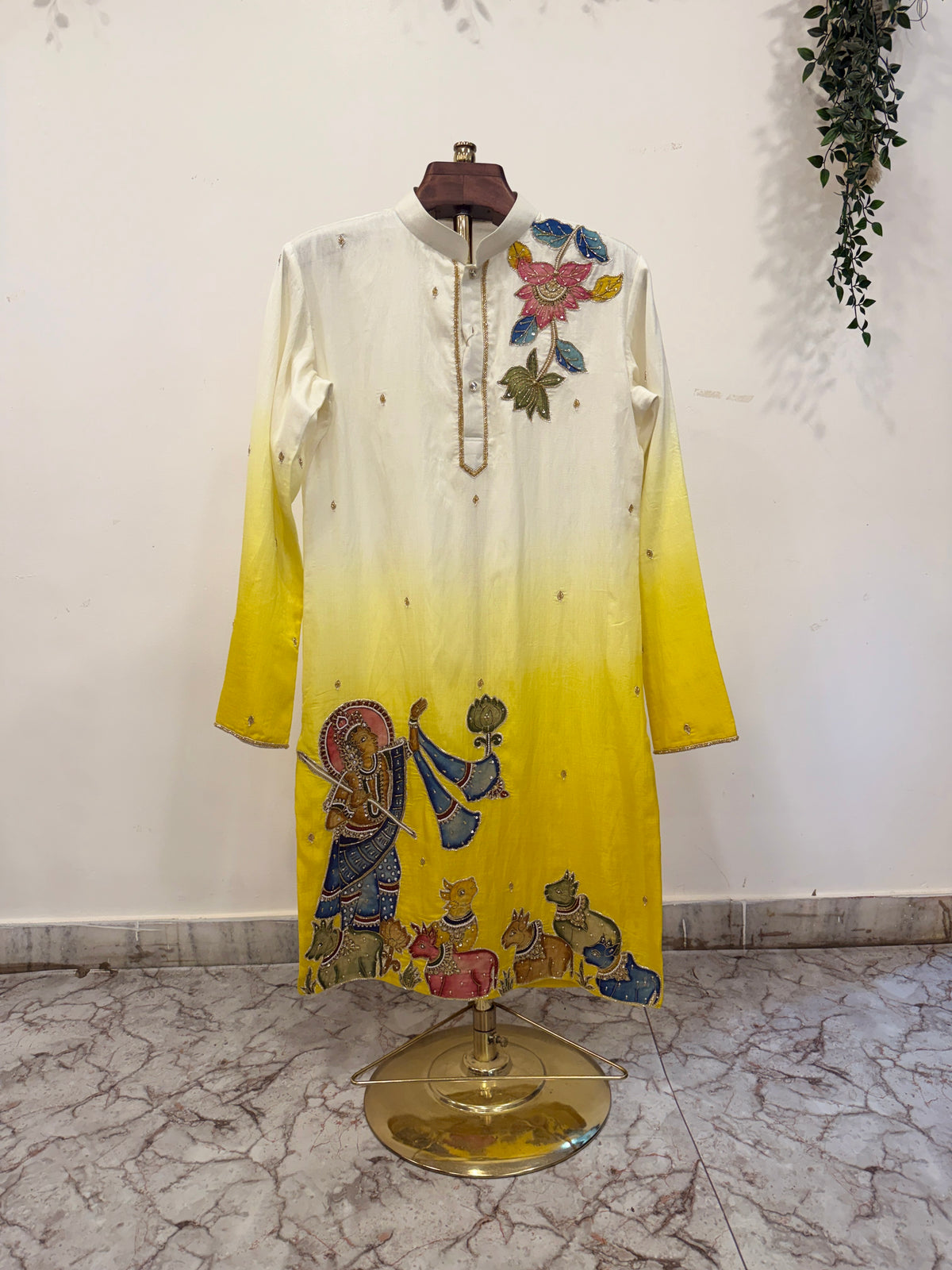 Pen Kalamkari Appliqué Work – Dual Shade Kurta Set