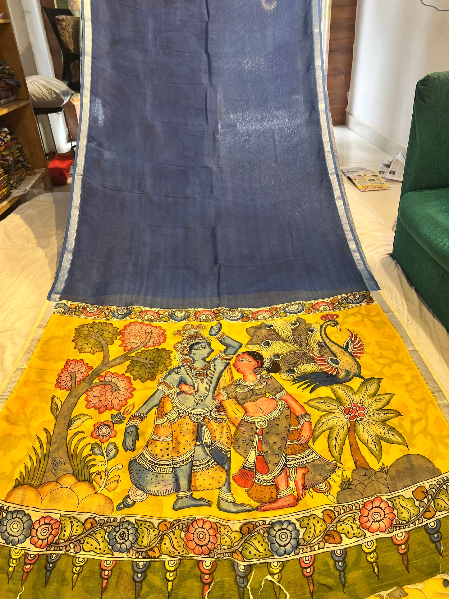 Pen Kalamkari Mangalagiri Silk Saree