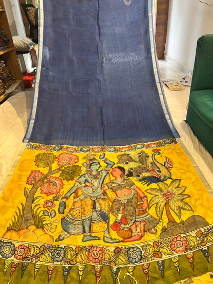 Pen Kalamkari Mangalagiri Silk Saree