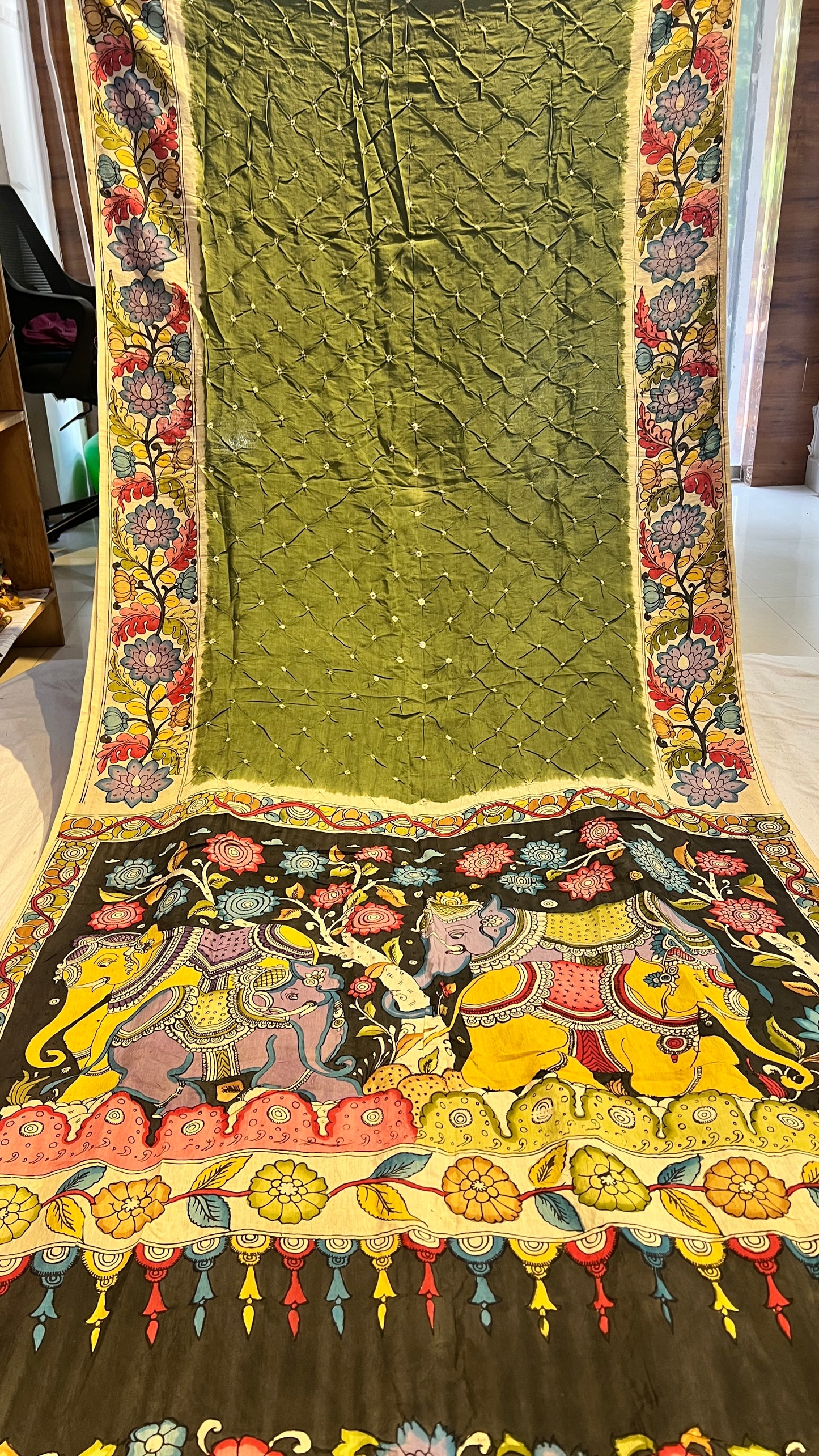 Pen Kalamkari Bandhini Saree