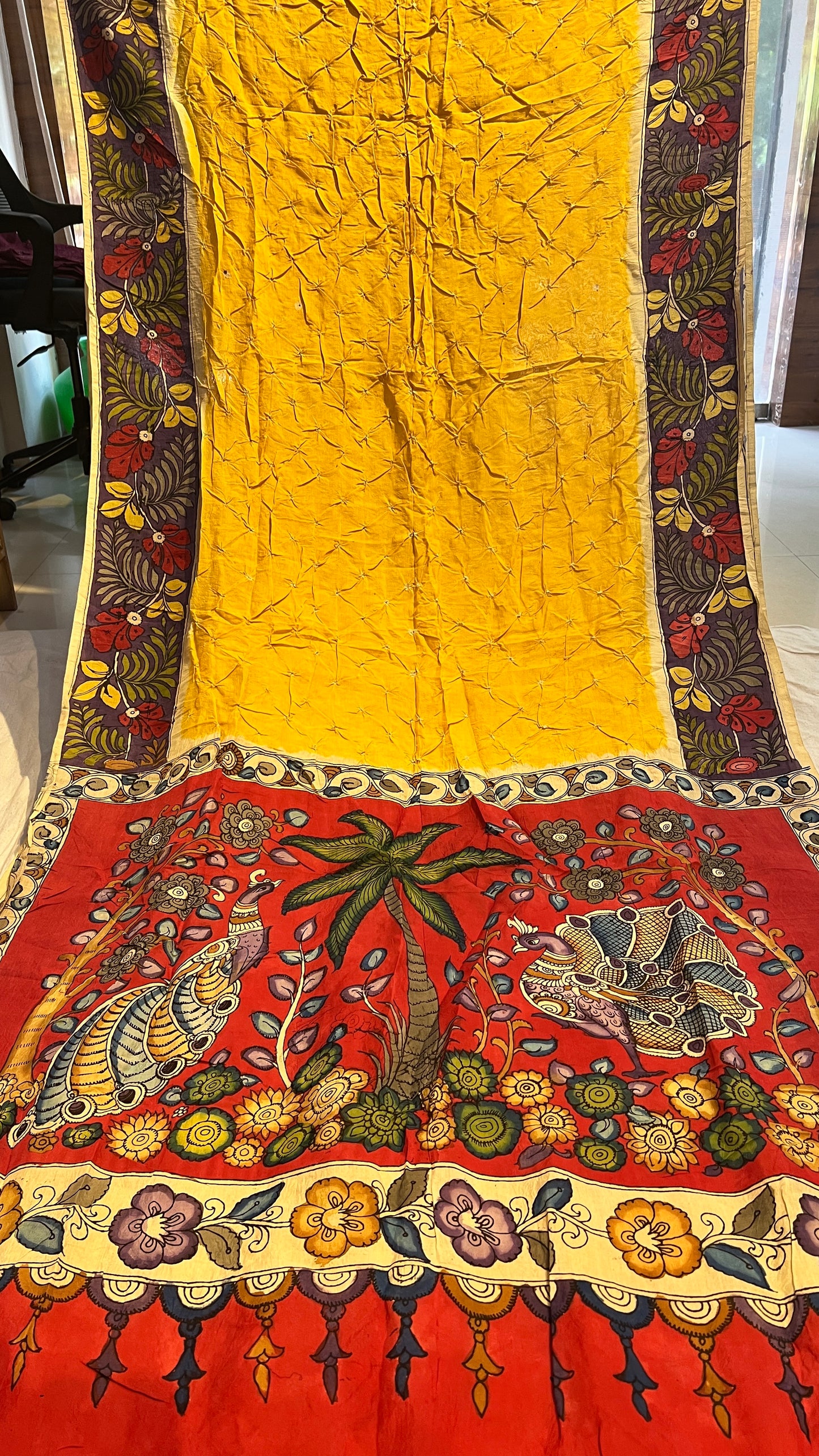 Pen Kalamkari Bandhini Saree