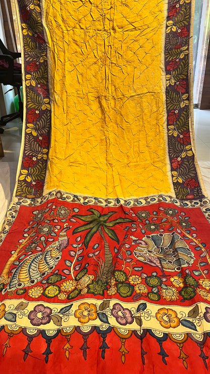 Pen Kalamkari Bandhini Saree