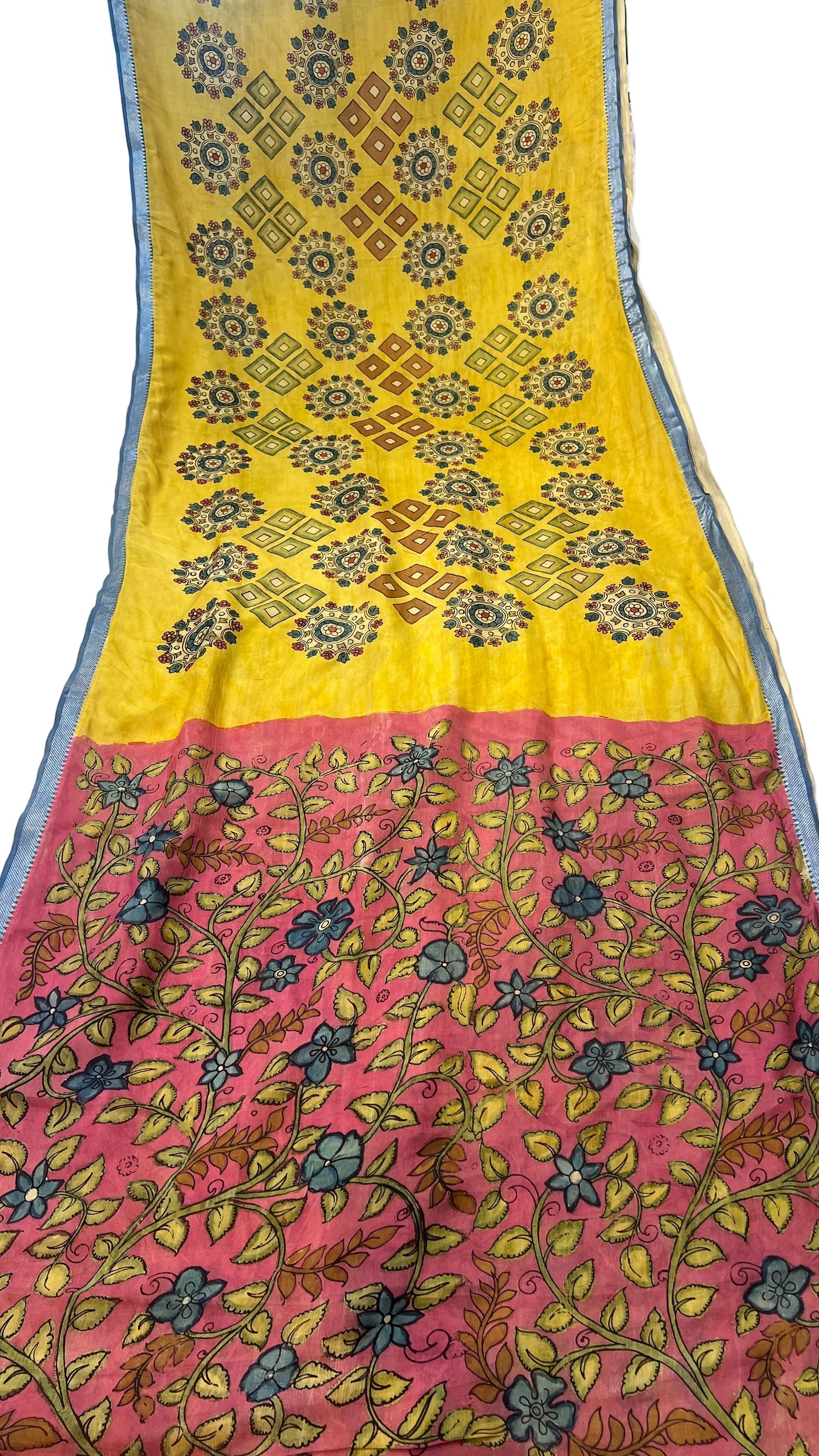 Pen Kalamkari Mangalagiri Silk Saree
