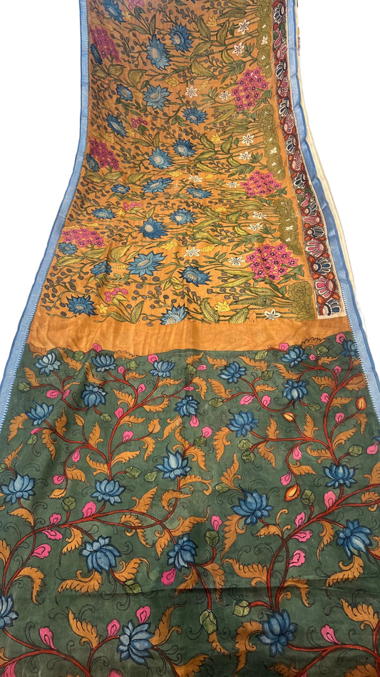 Pen Kalamkari Mangalagiri Silk Saree