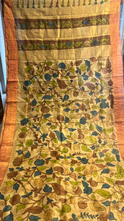 Pen Kalamkari Desi Tussar Sarees