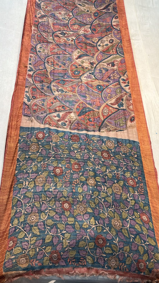 Pen Kalamkari Desi Tussar Saree