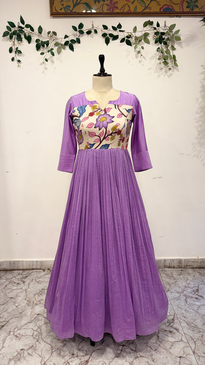 Pen Kalamkari Mul Chanderi Long Frock
