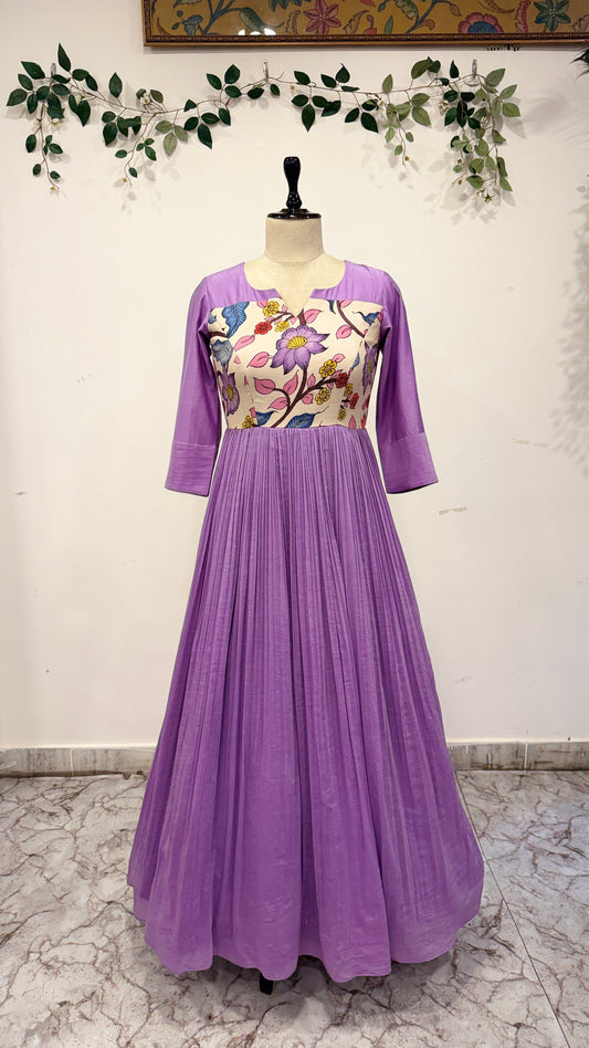 Pen Kalamkari Mul Chanderi Long Frock