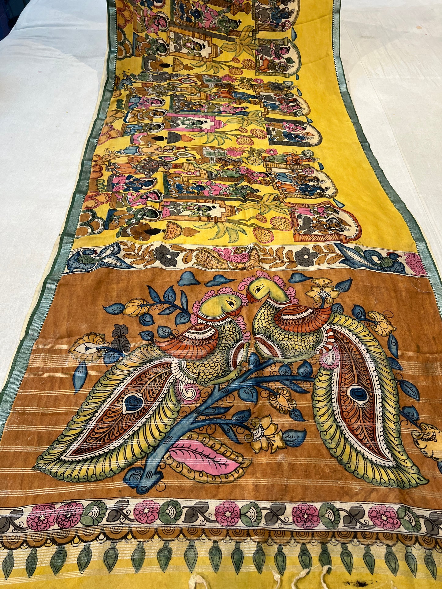 Pen Kalamkari Mangalagiri Silk Saree