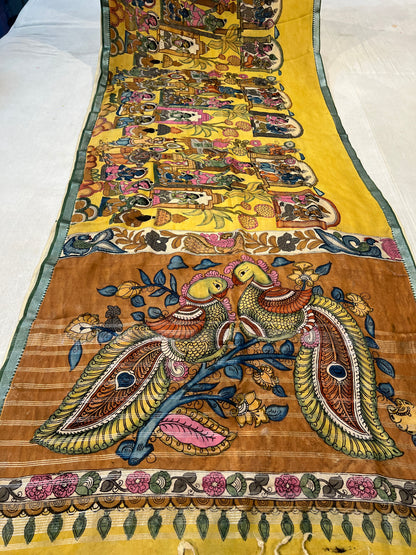 Pen Kalamkari Mangalagiri Silk Saree