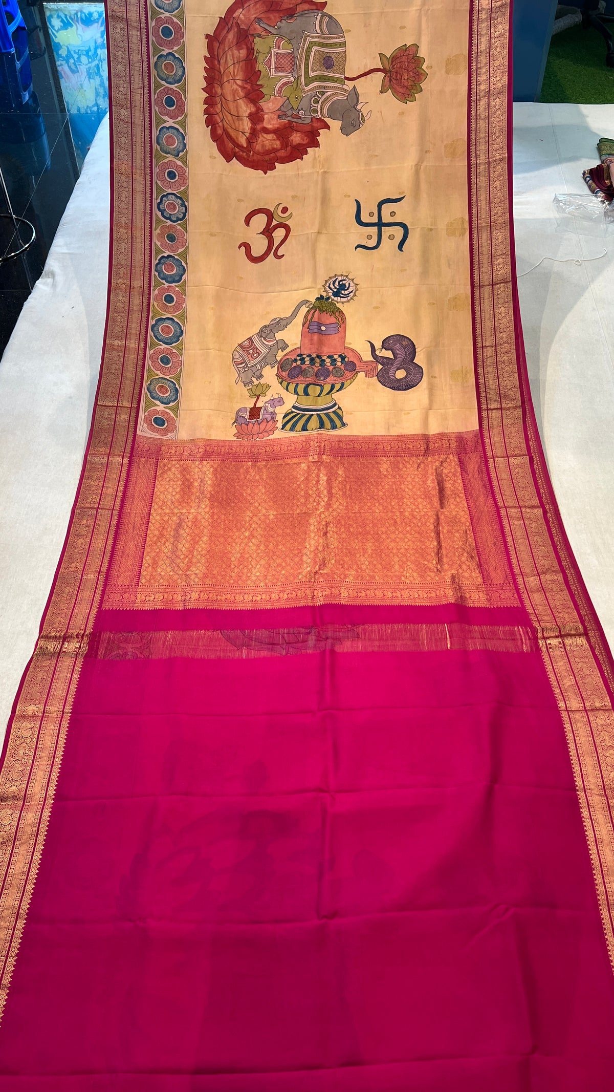 Pen Kalamkari Kanchi Pattu Saree