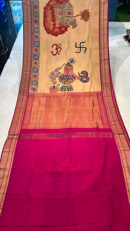 Pen Kalamkari Kanchi Pattu Saree