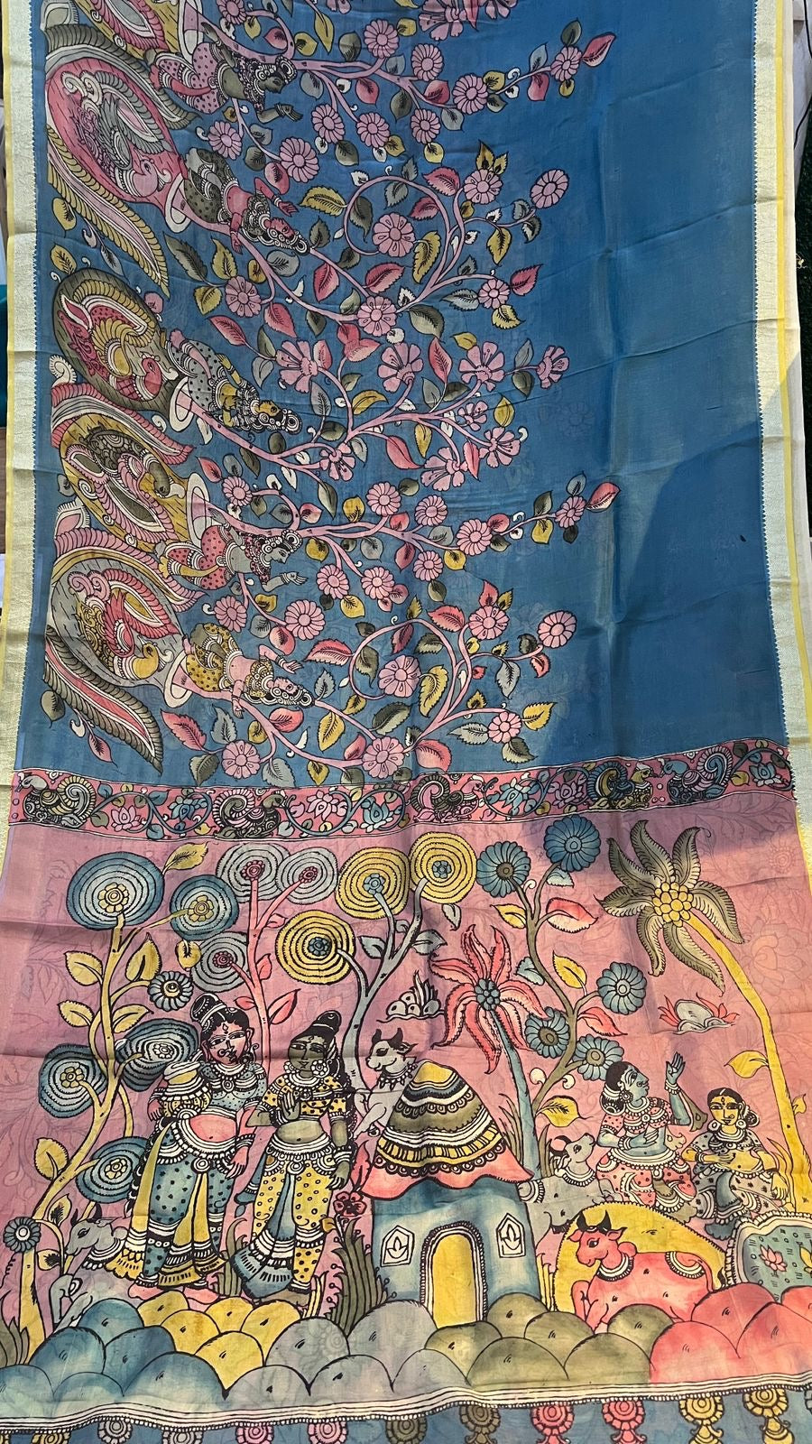 Pen Kalamkari Mangalagiri Silk Saree