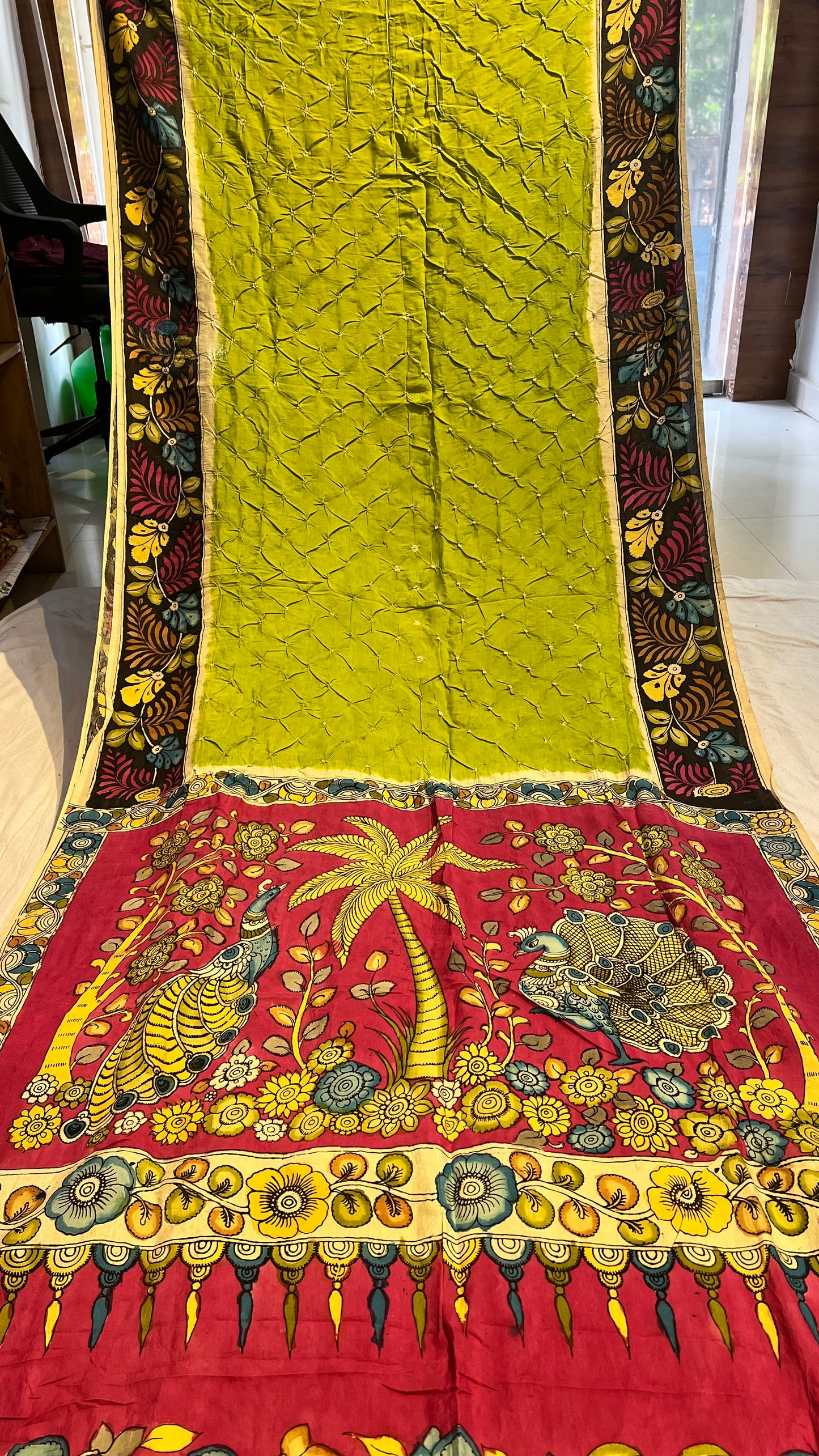 Pen Kalamkari Bandhini Saree