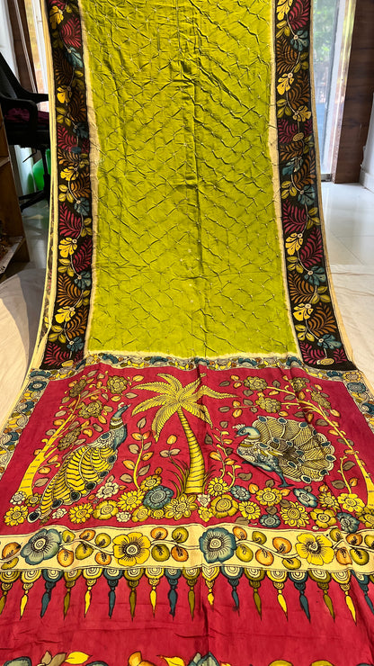 Pen Kalamkari Bandhini Saree