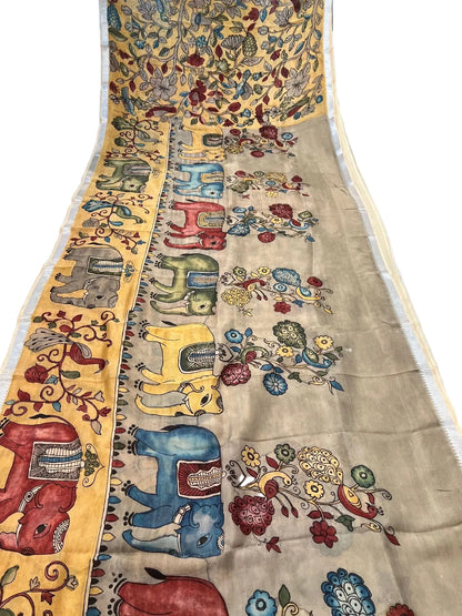 Pen Kalamkari Mangalagiri Silk Saree