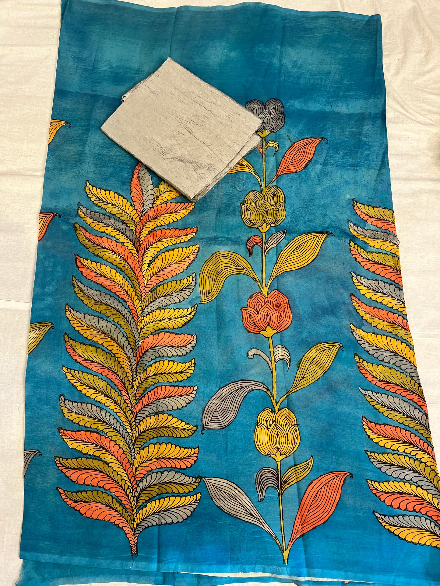 Pen kalamkari Bangalore silk 2 piece set