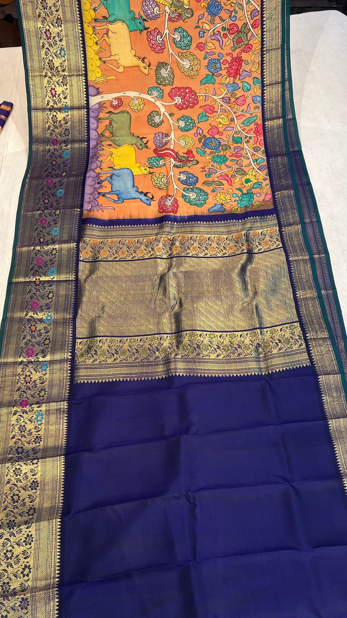 Pen Kalamkari Meenakari Border Kanchi Pattu Saree