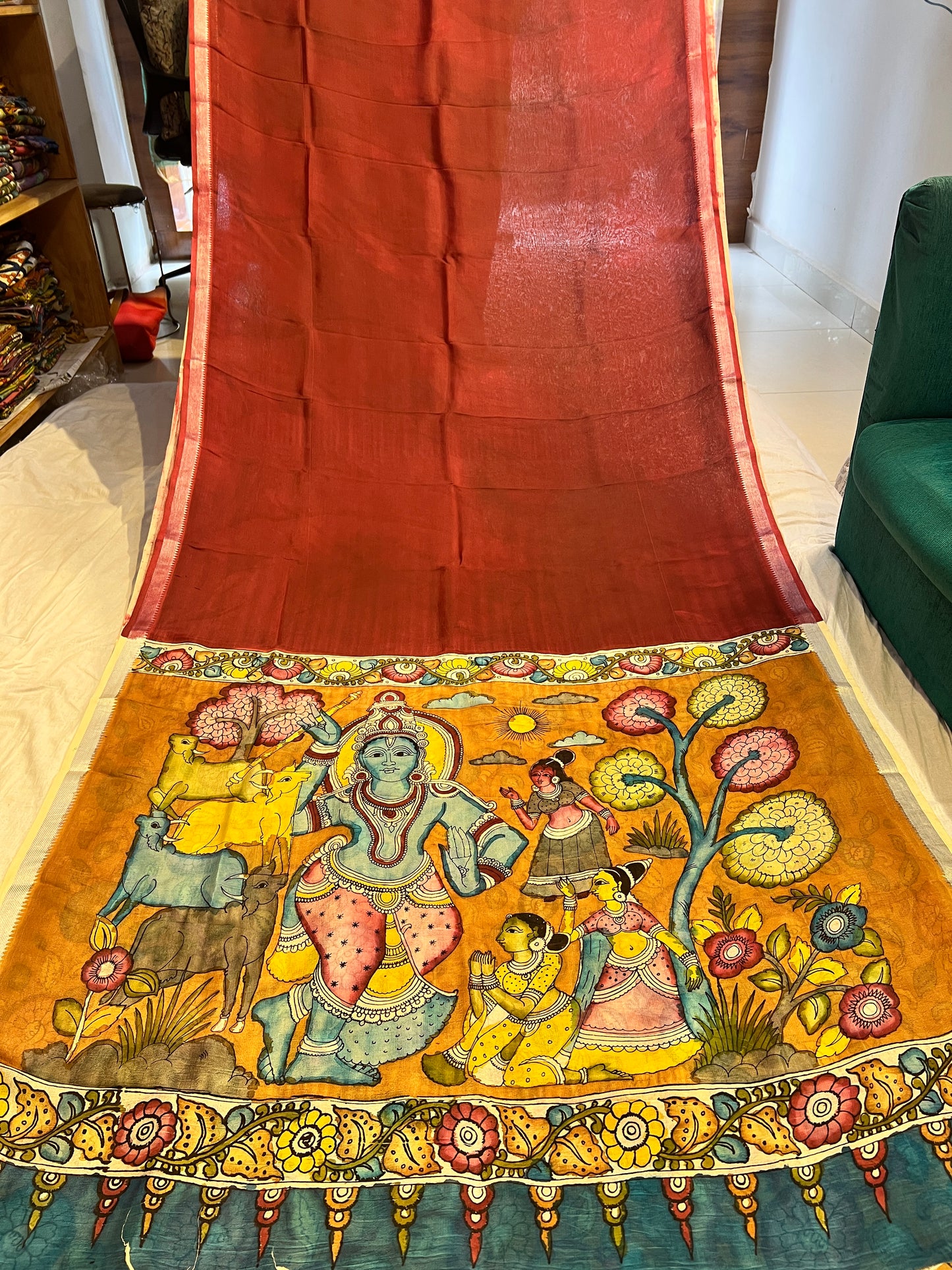 Pen Kalamkari Mangalagiri Silk Saree