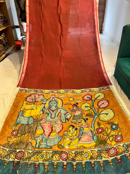 Pen Kalamkari Mangalagiri Silk Saree