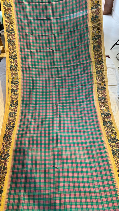 Pen Kalamkari Kattam checks Kanchipattu saree