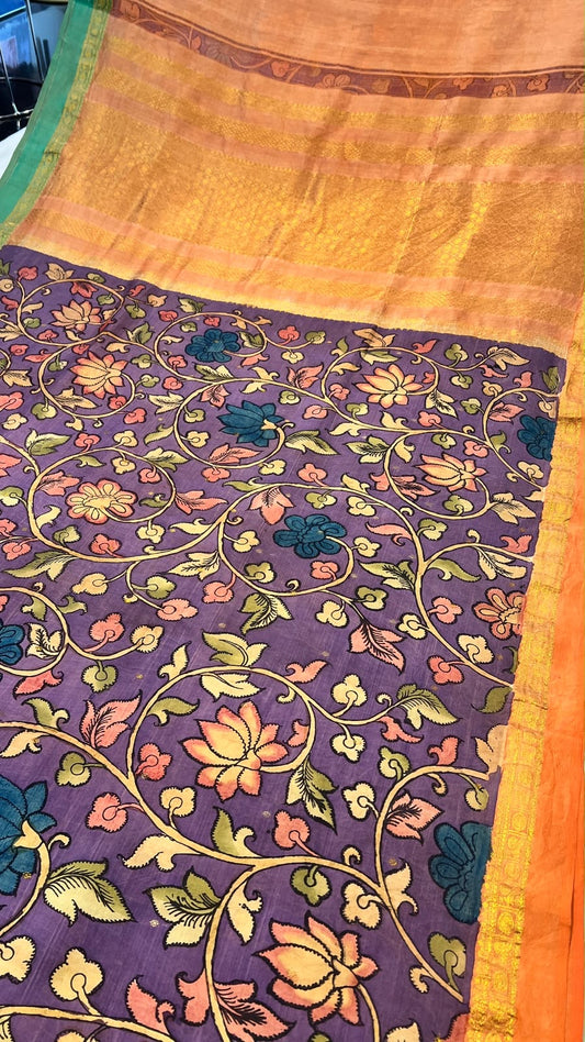 Pen kalamkari Kanchi pattu saree