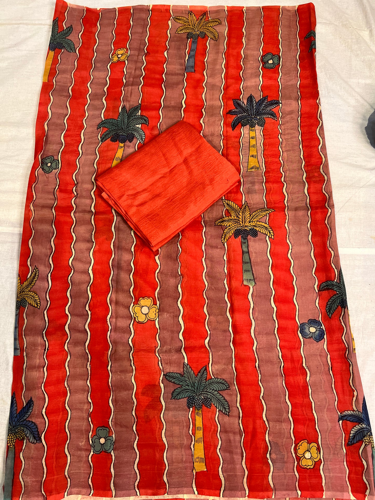 Pen kalamkari Bangalore silk 2 piece set