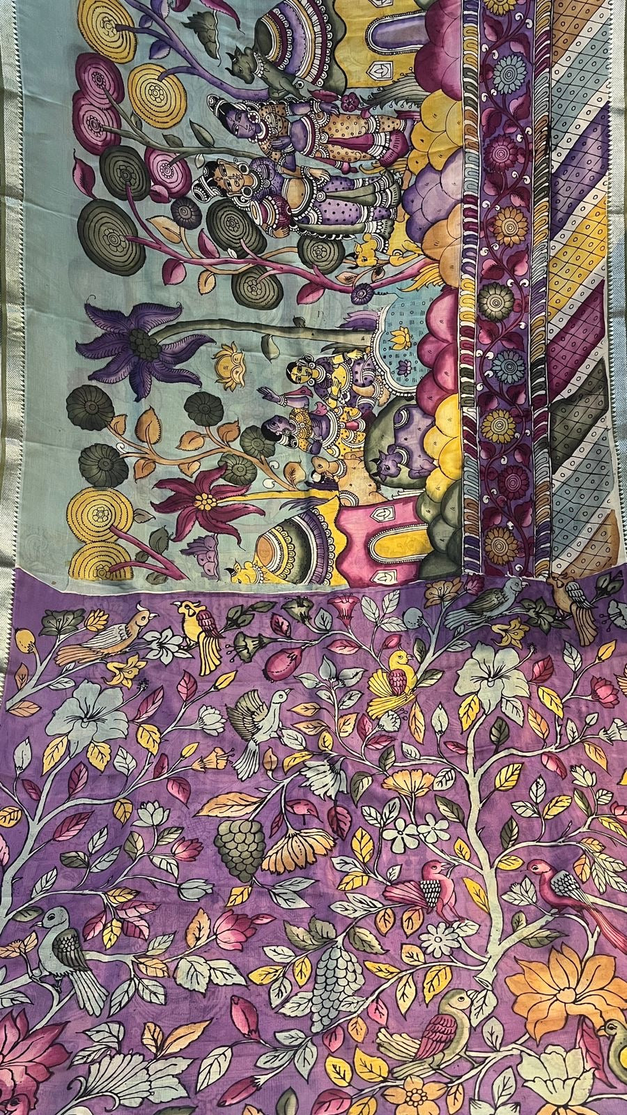 Pen Kalamkari Mangalagiri Silk Saree