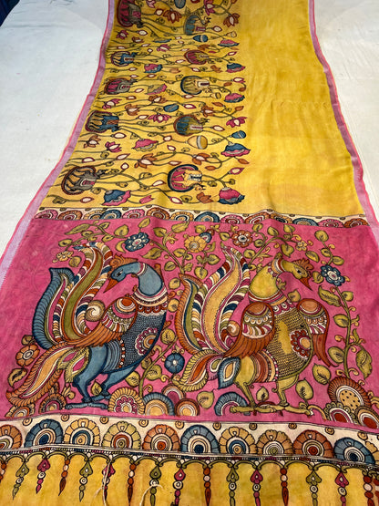 Pen Kalamkari Mangalagiri Silk Saree