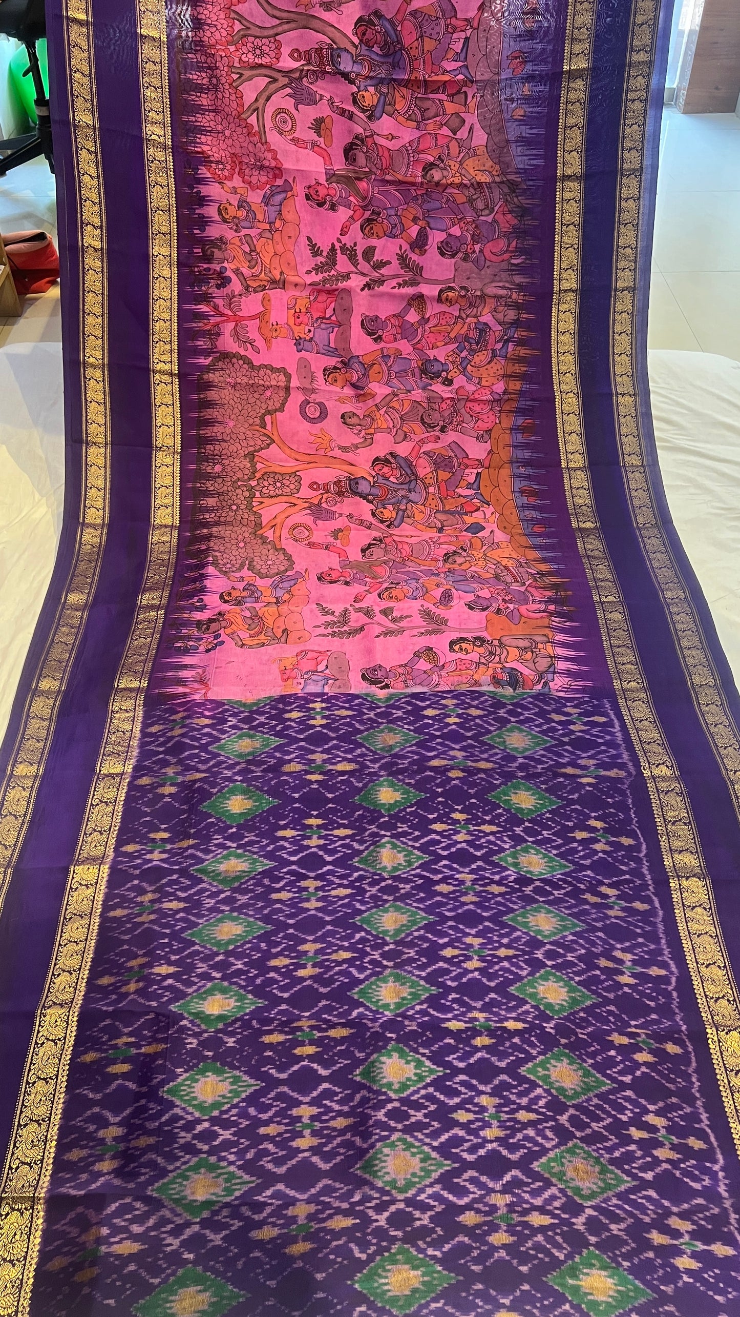 Ikkat Kanchi Gap Border saree