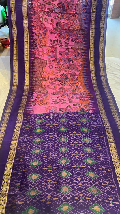 Ikkat Kanchi Gap Border saree