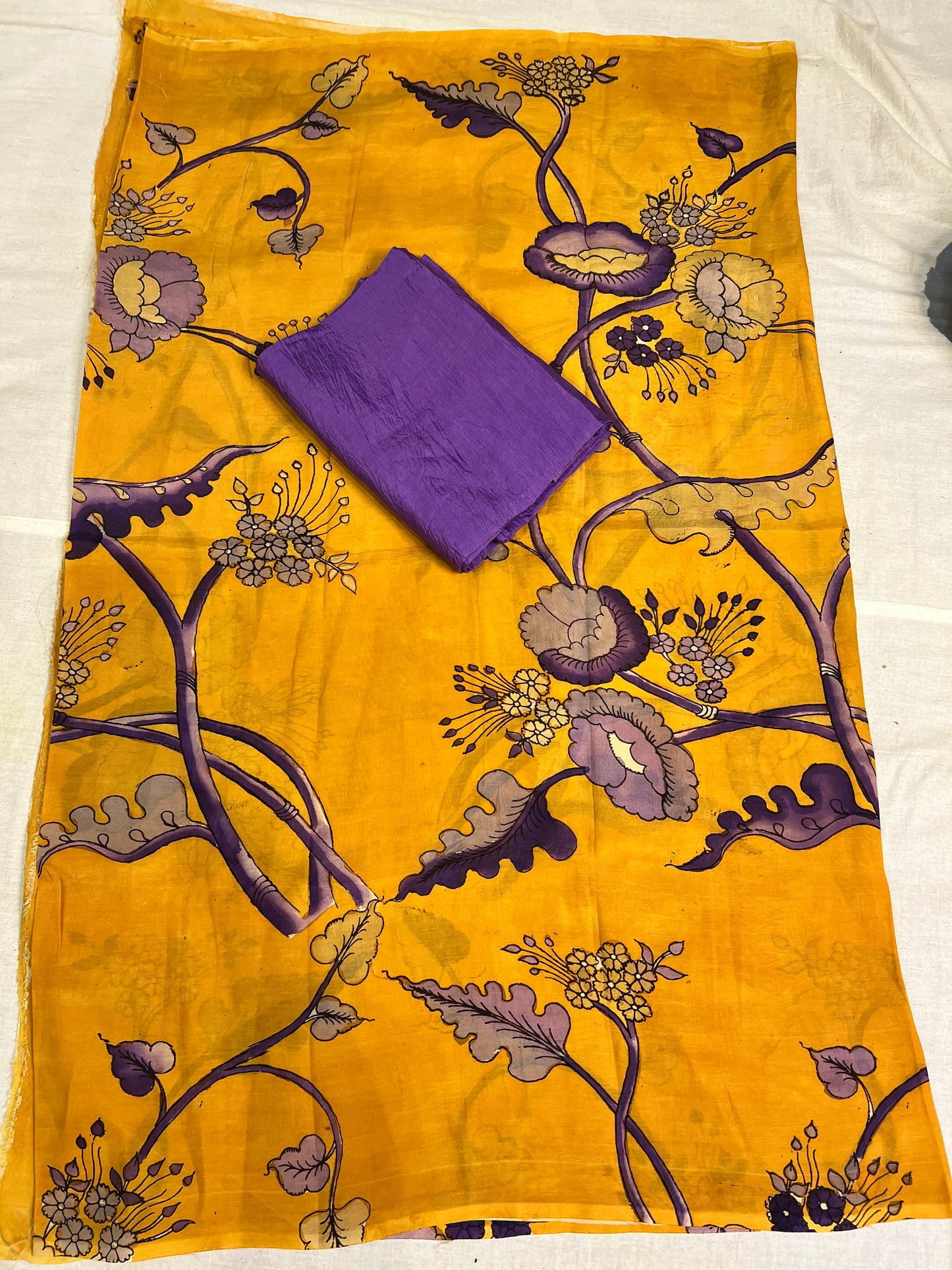 Pen kalamkari Bangalore silk 2 piece set