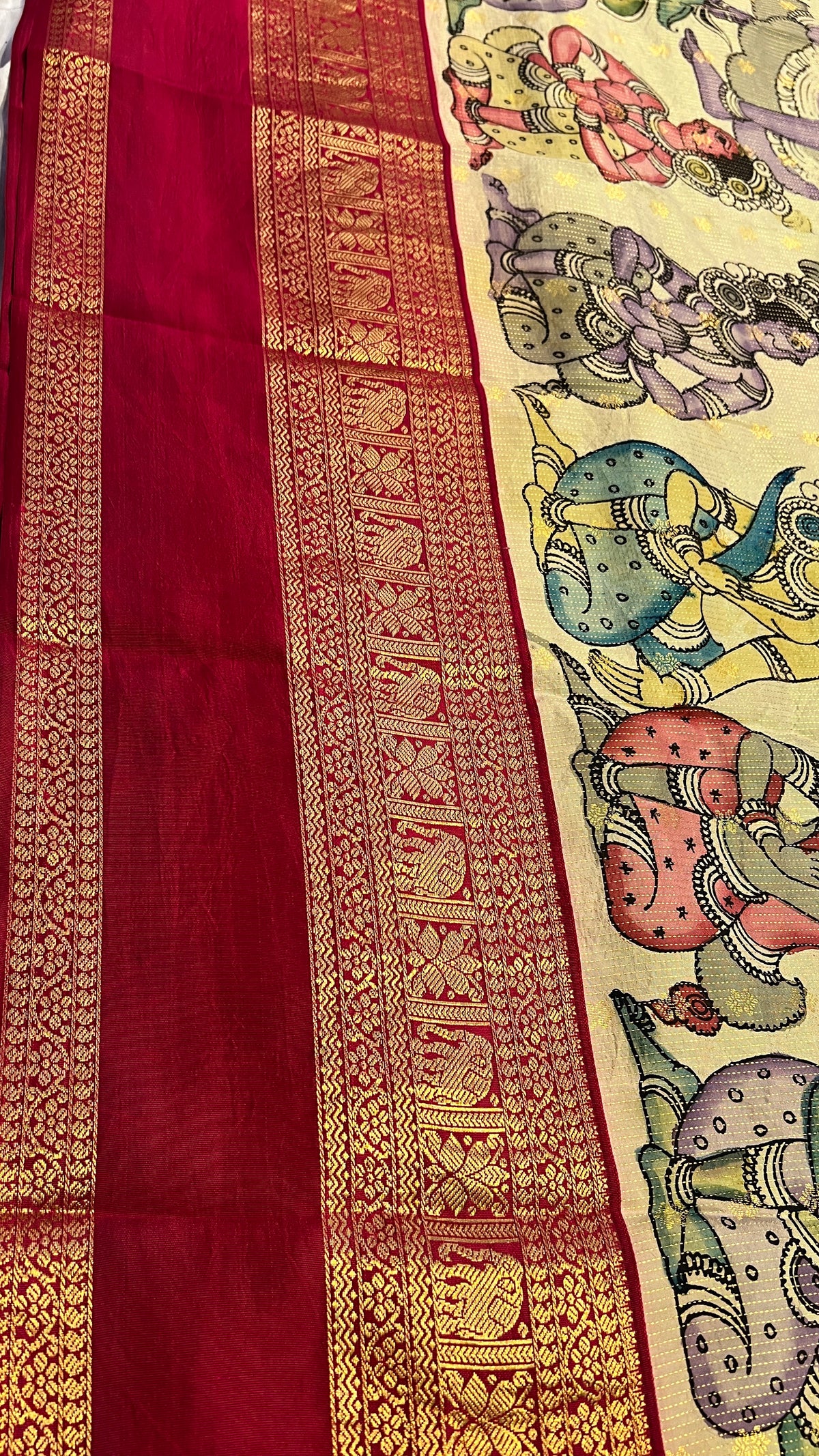 Pen Kalamkari Kanchi Pattu Saree